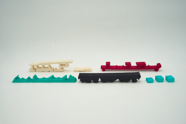 Pieces of a disassembled wooden steamer